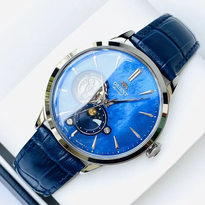 Orient Sun and Moon Open Heart Blue Dial Watch For Men's  | RA-AS0103A